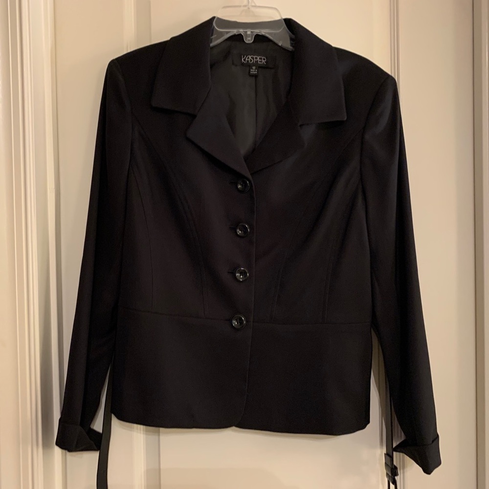 Kasper Black Long Sleeve Blazer With Belt